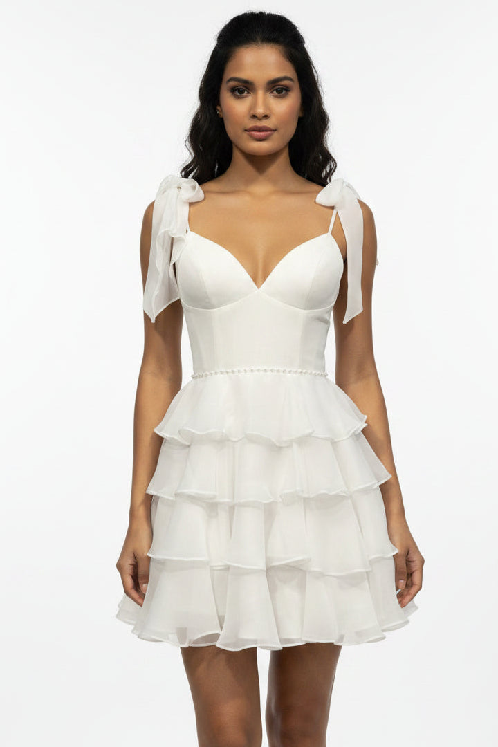 47320 Ava Presley Ruffle Strap Tiered Chiffon Mini Dress