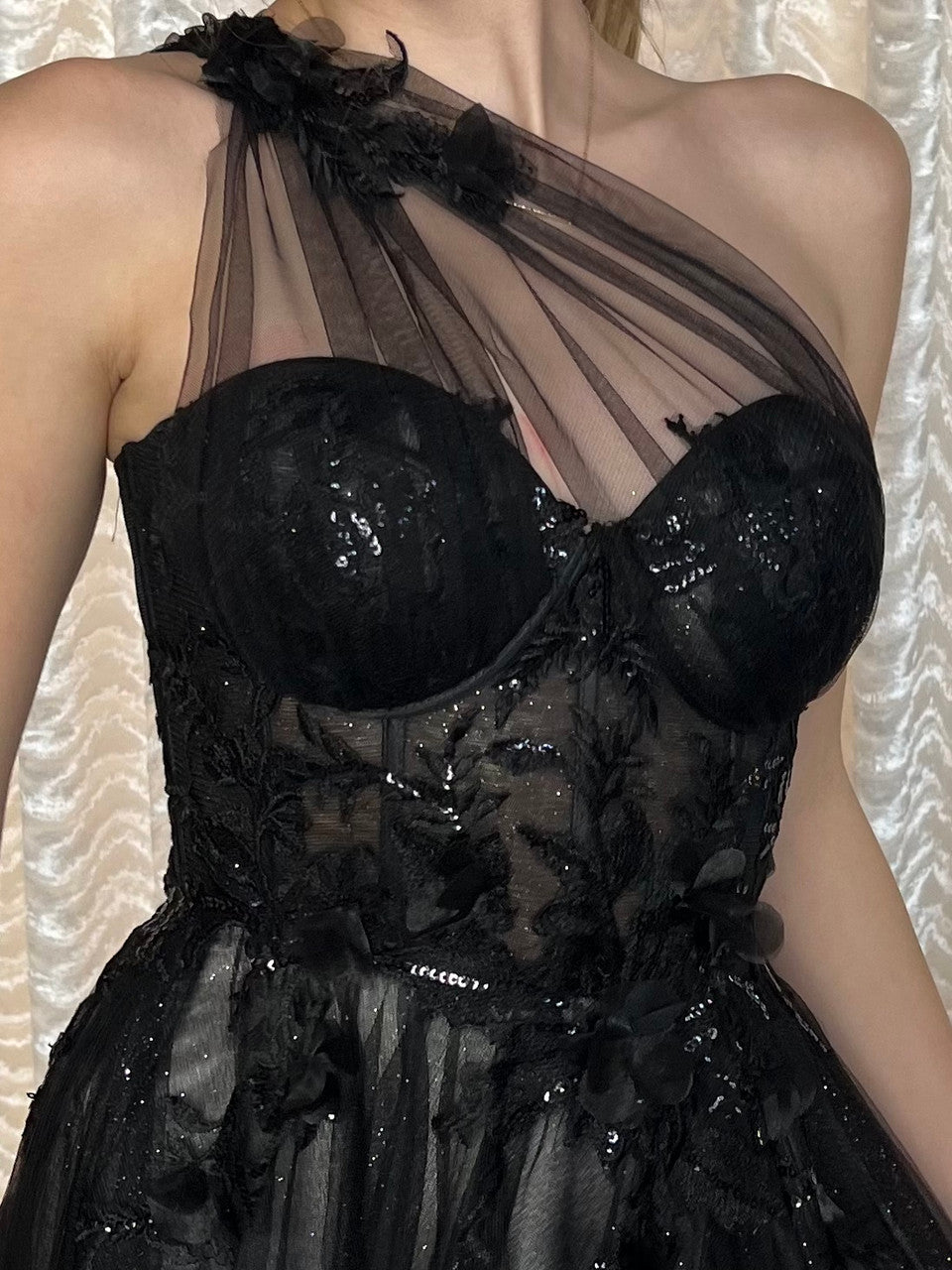 A1053 Leila One Shoulder A- Tulle Gown Andrea & Leo