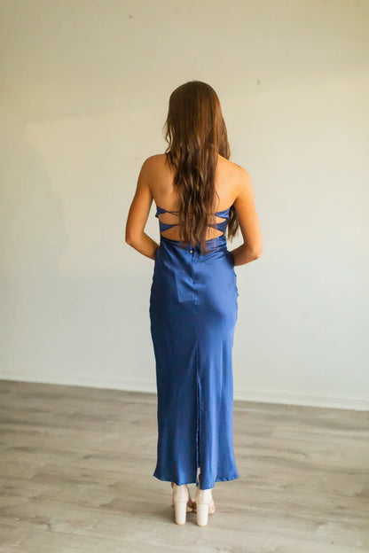 Harley Satin Maxi Dress Navy