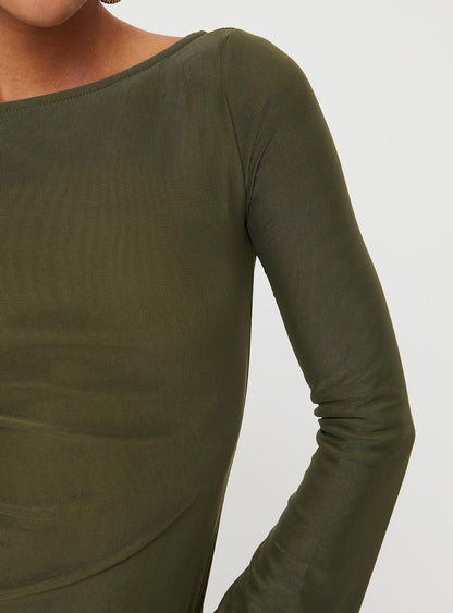 Lukea Long Sleeve Mesh Mini Dress Olive