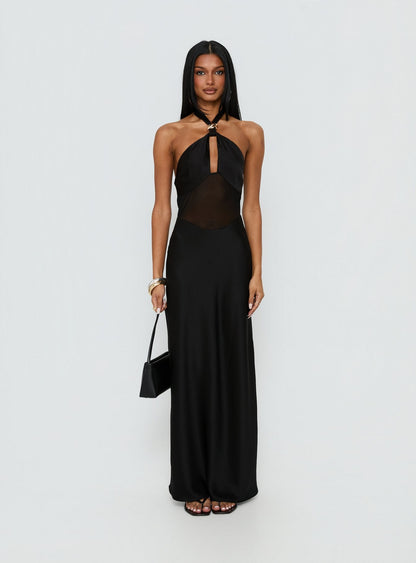Rosario Halter Sheer Maxi Dress Black