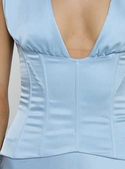 In A Trance Halter Corset Maxi Dress Blue