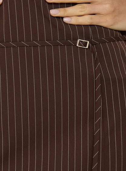 Mikena Strapless Belt Mini Dress Brown Pinstripe