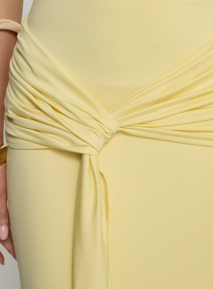 Get Lucky Drape One Shoulder Maxi Dress Lemon Yellow