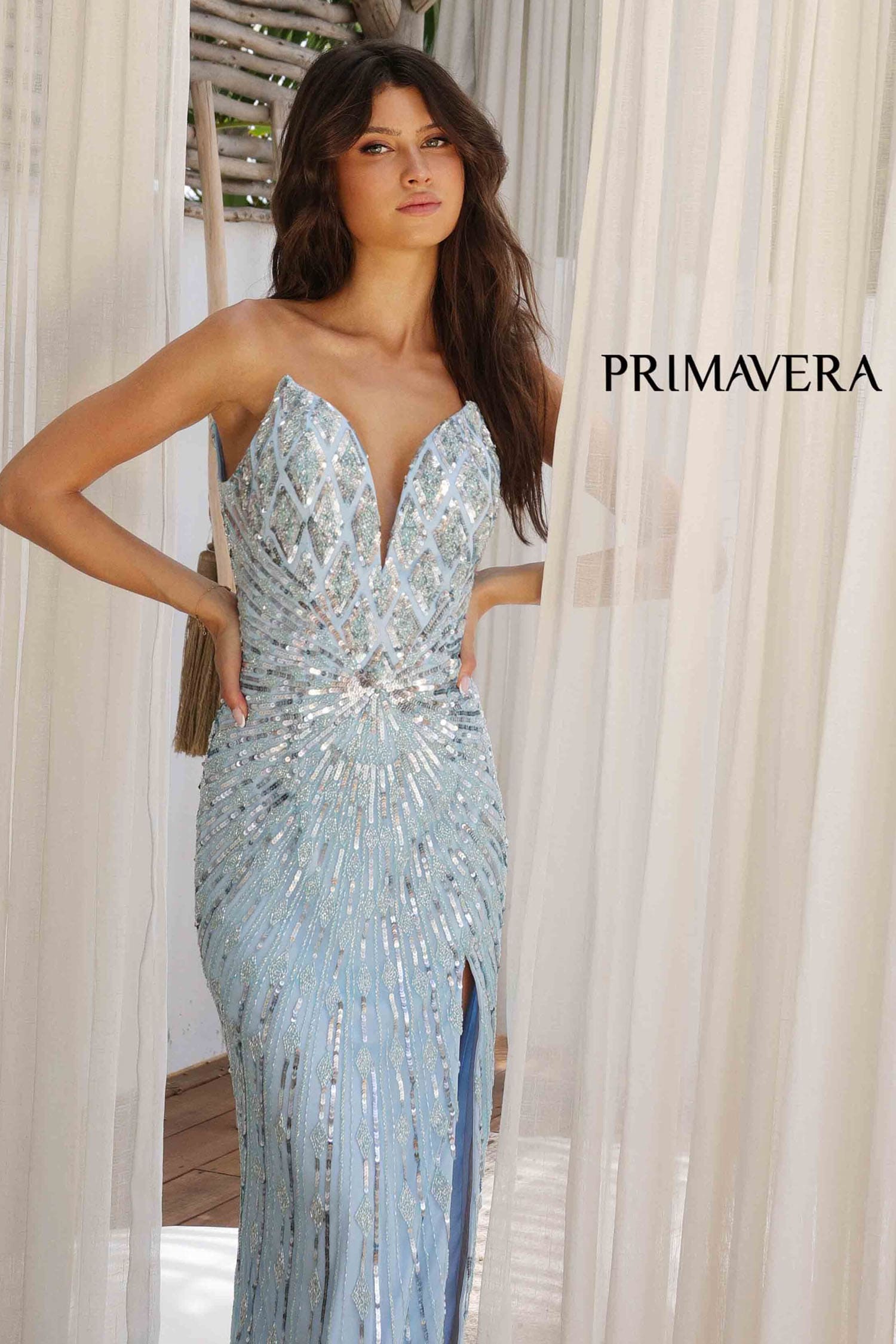 4301 Primavera Strapless Beaded V-Neck Gown