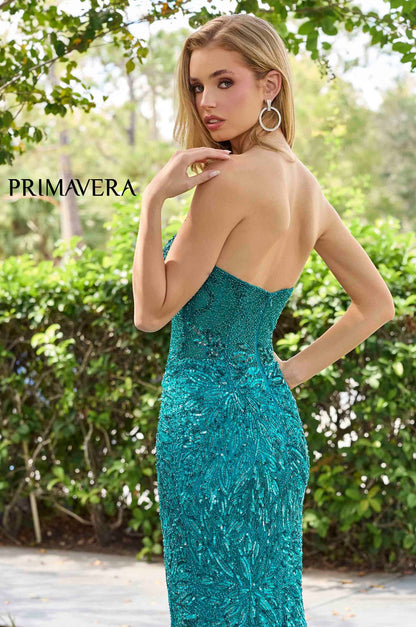 4321 Primavera Floral Beaded Strapless Gown