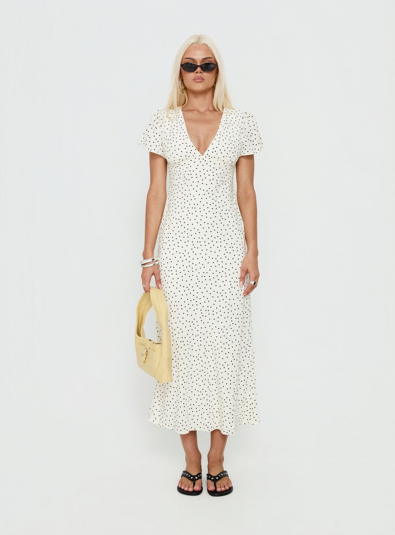 Mareiko V Neck Maxi Dress Cream Polka Dot