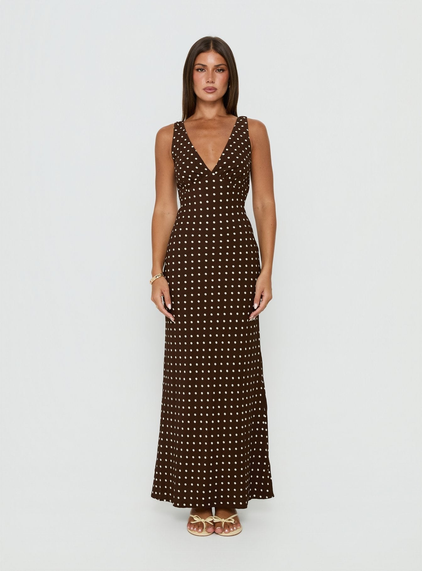 Nellie Maxi Dress Brown Polka Dot