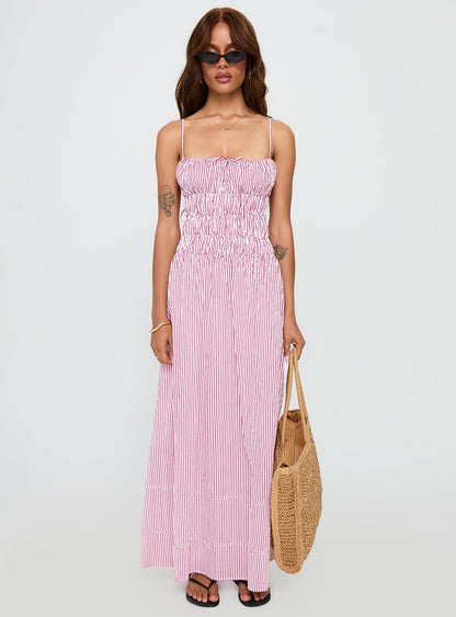 Loralei Shirred Maxi Dress Red Stripe