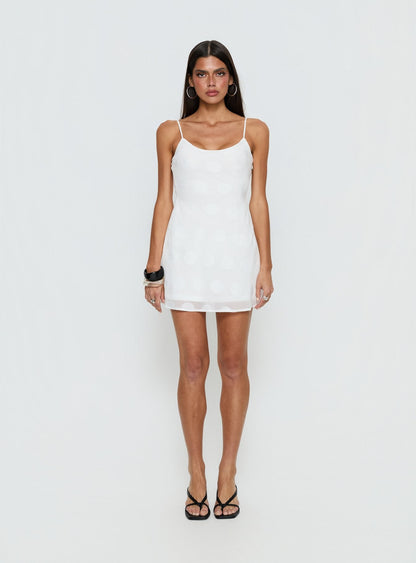 Lissie Scoop Mini Dress White Polka Dot