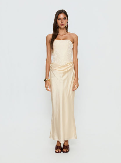 Jenevieve Strapless Drape Maxi Dress Lemon
