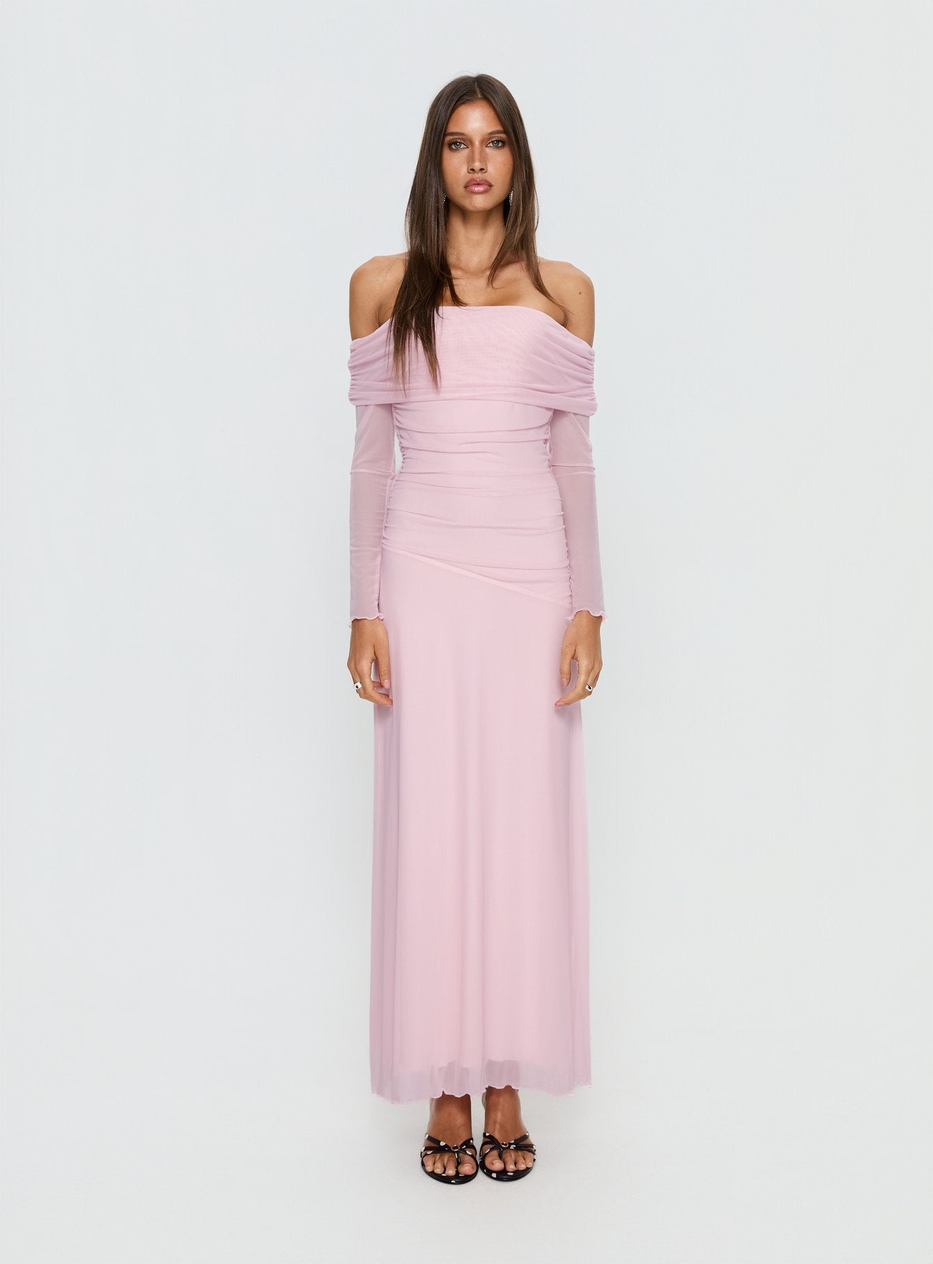 Emorissa Off Shoulder Long Sleeve Maxi Dress Soft Pink