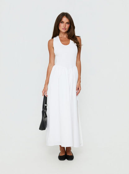 Highgate Drop Waist Pleat Detail Maxi Dress White