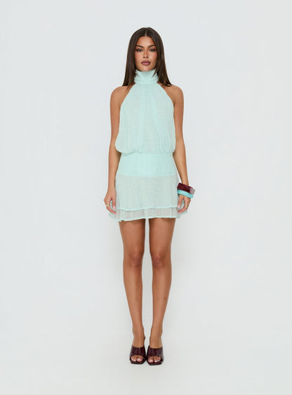 Isamira Halter Pleat Mini Dress Jelly Mint