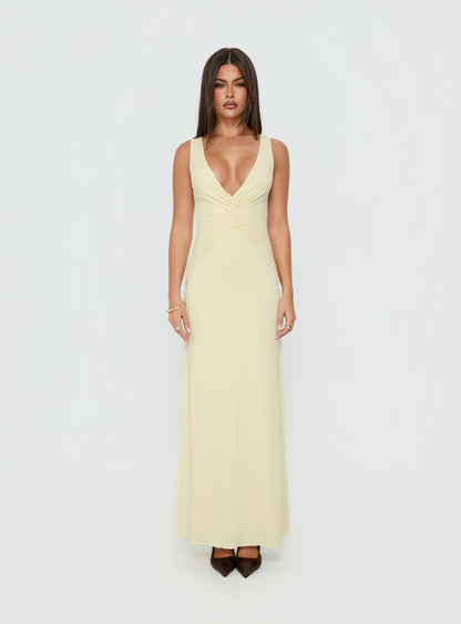 Frederica Plunge Maxi Dress Butter Yellow