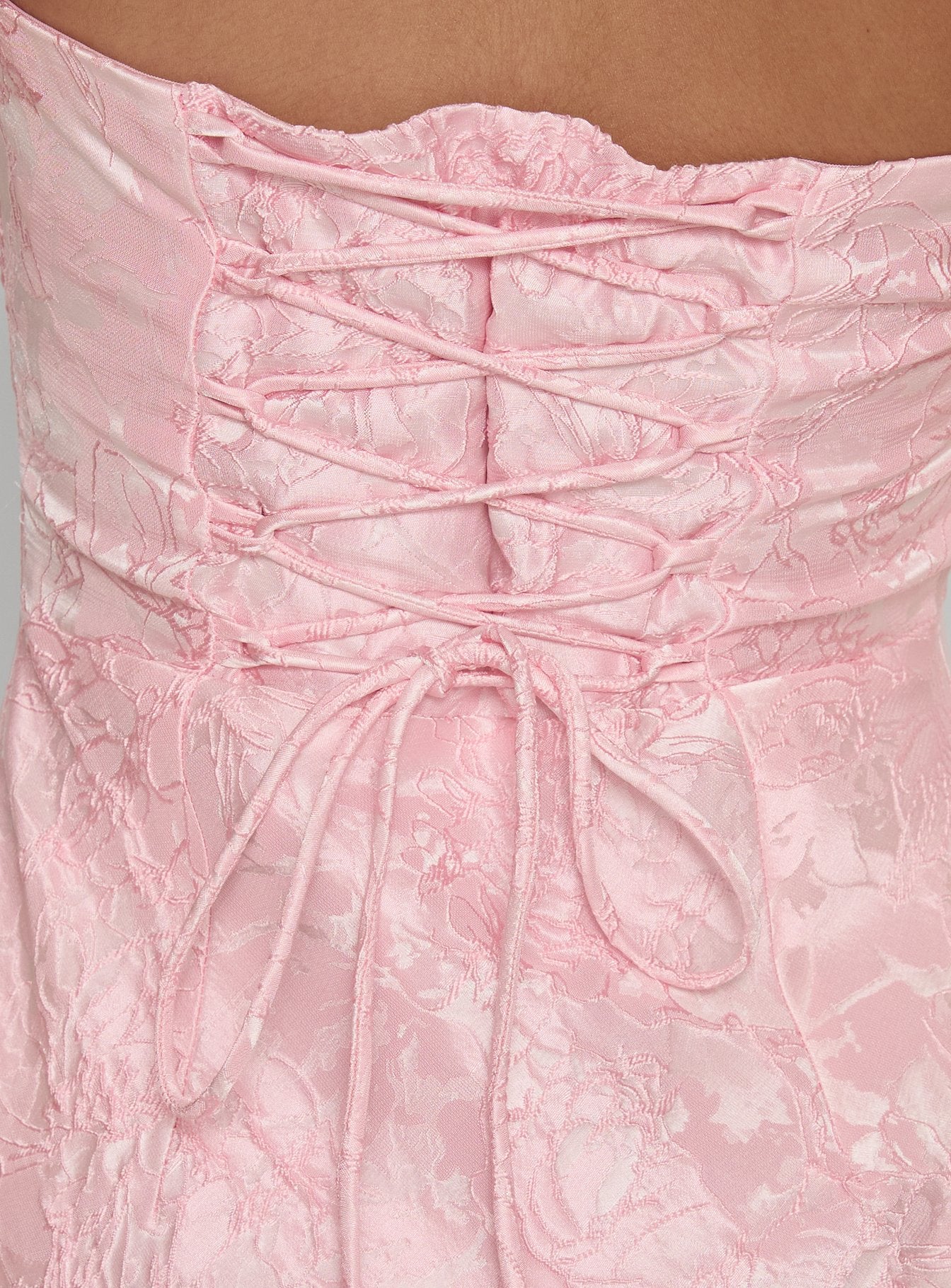 Lips Are Sealed Strapless Lace-Up Back Maxi Dress Pink