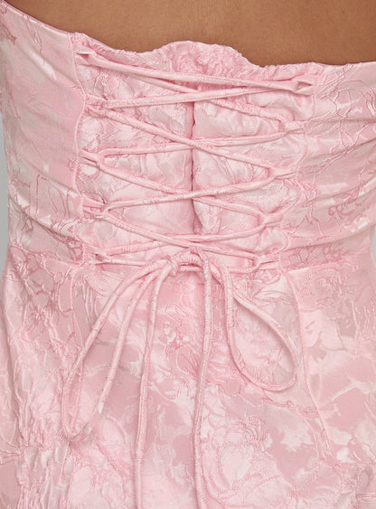 Lips Are Sealed Strapless Lace-Up Back Maxi Dress Pink