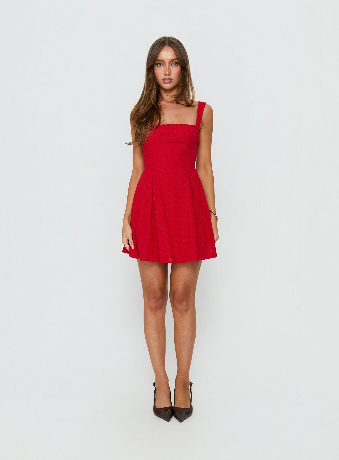 Xanthus Embroidered Mini Dress Red