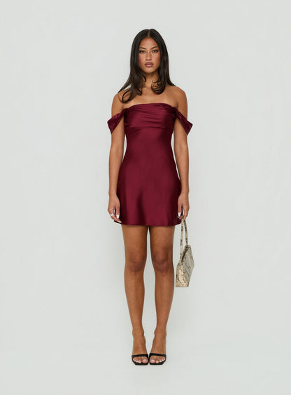 Zabbarra Off The Shoulder Mini Dress Burgundy