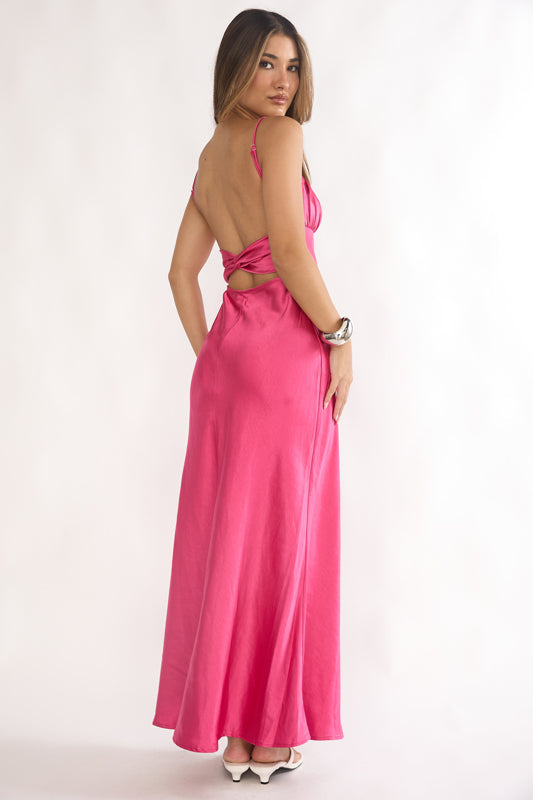 Paula Maxi Dress Fuchsia Pink Satin Slip Dress