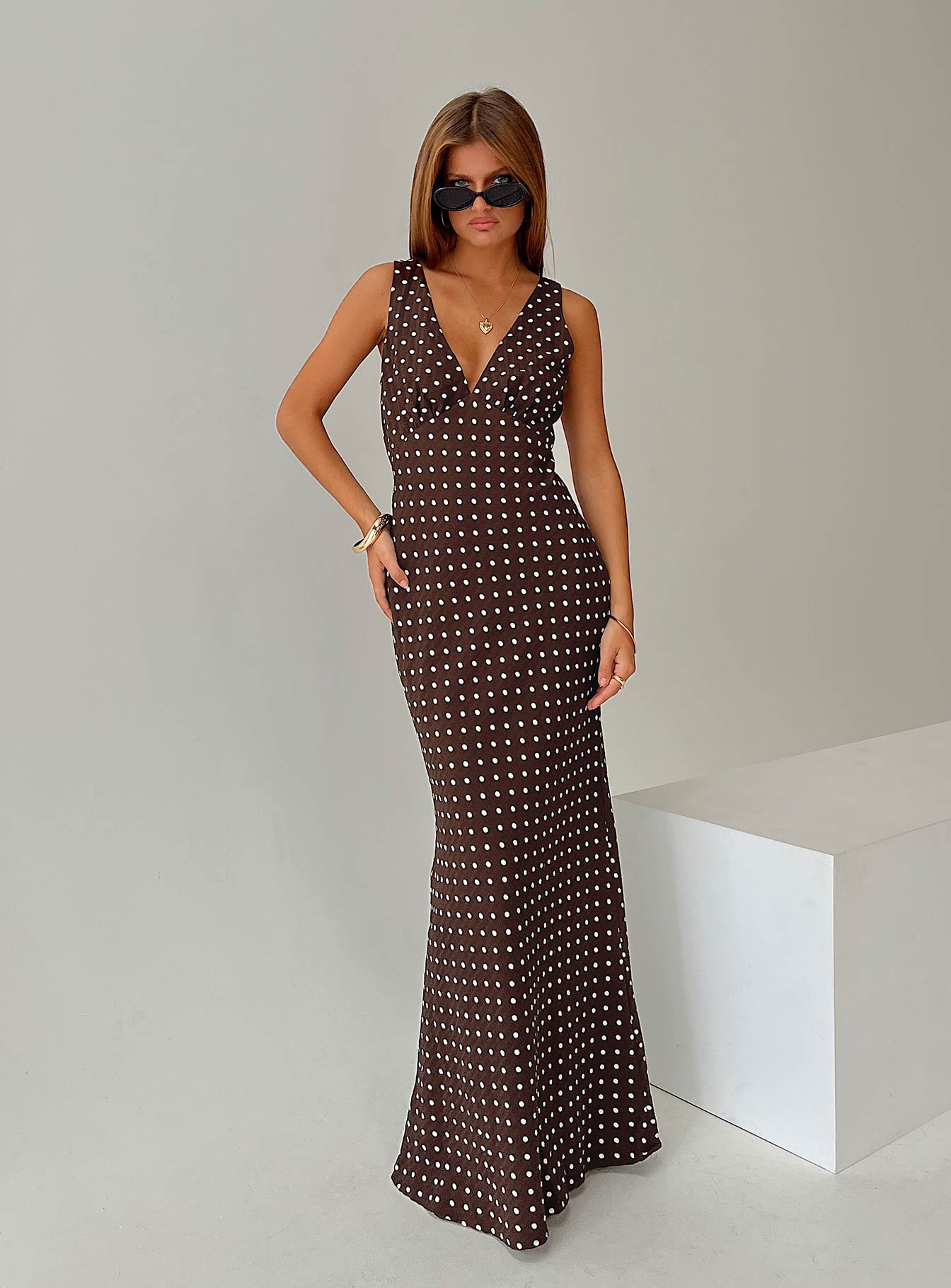 Nellie Maxi Dress Brown Polka Dot Petite