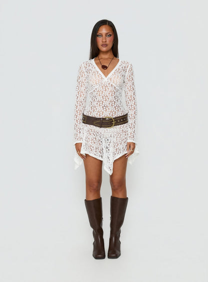 Somanie Long Sleeve Lace Mini Dress White