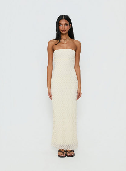 Aryela Strapless Textured Maxi Dress Cream