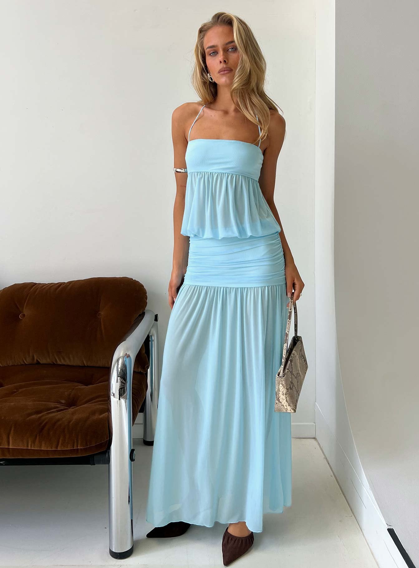 Jesemia Halter Blouson Maxi Dress Blue
