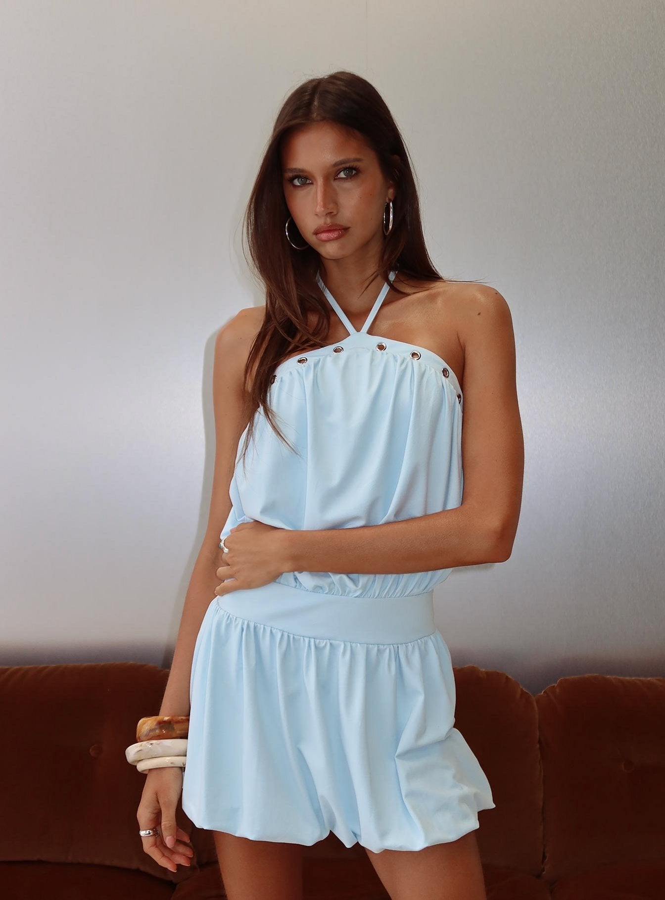 Sunnee Eyelet Detail Romper Icy Blue
