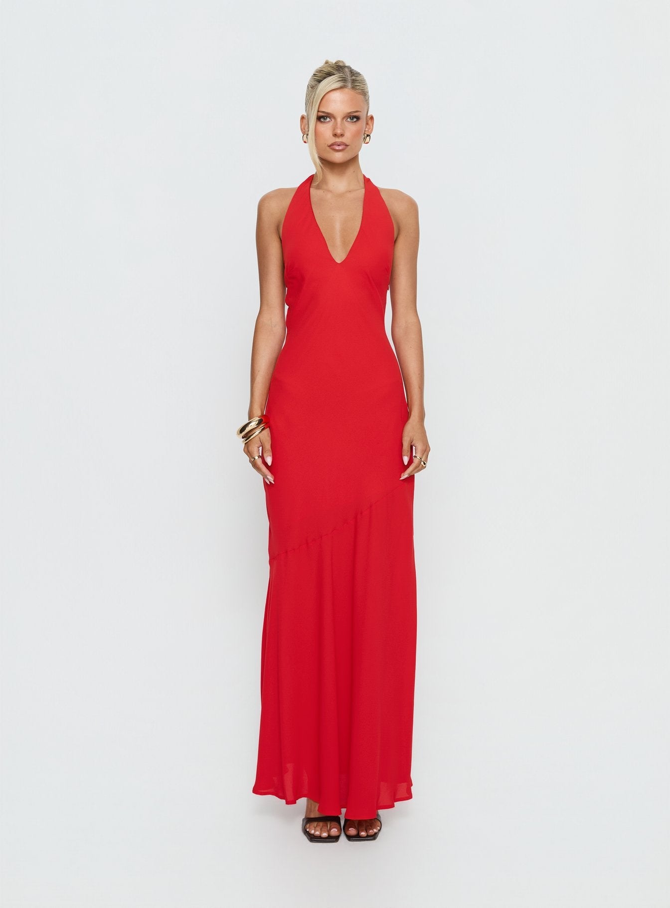 Luannie Halter Scarf Tie Maxi Dress Red