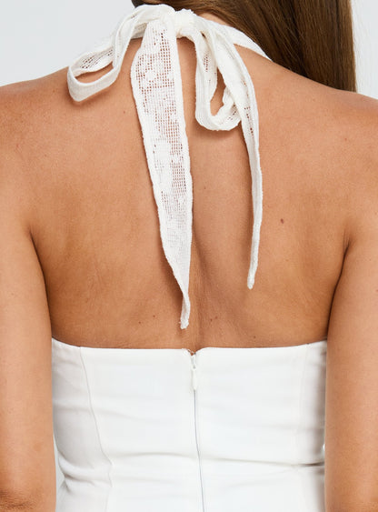 Josanna Crochet Halter Mini Dress White