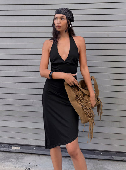 Whimsy Asymmetrical Midi Dress Black