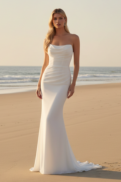 HAVANA GOWN STRAPLESS CHIFFON DRESS OFF WHITE
