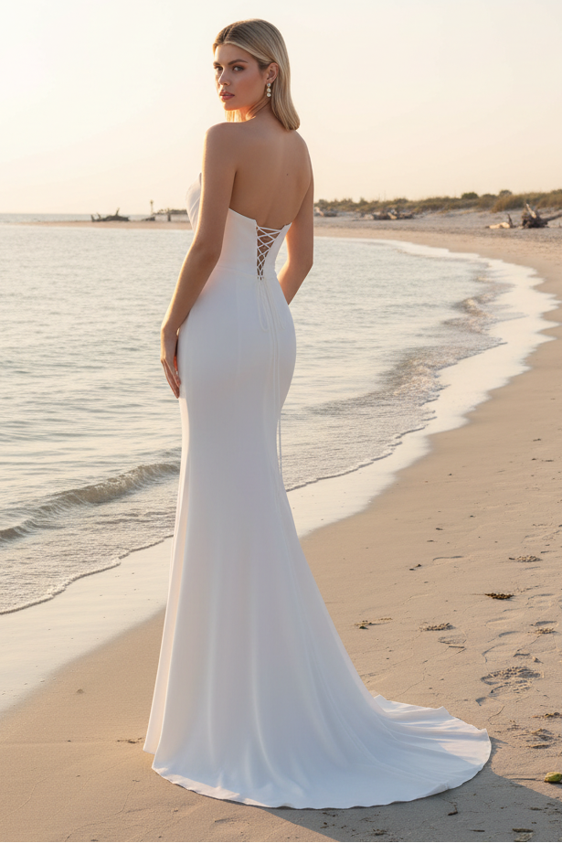 HAVANA GOWN STRAPLESS CHIFFON DRESS OFF WHITE