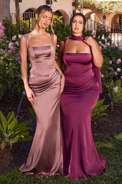 Cheryl Corset & Skirt Set Two Piece Satin Gown with Scarf