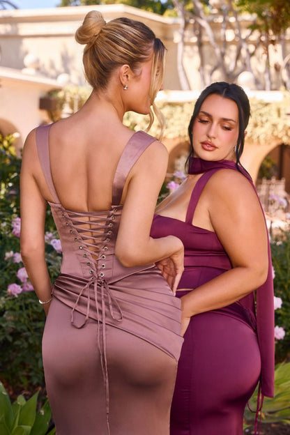 Cheryl Corset & Skirt Set Two Piece Satin Gown with Scarf