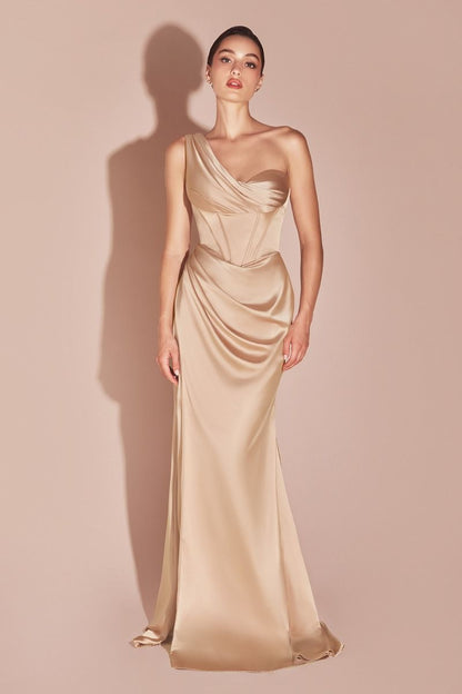 AUDRA GOWN ONE SHOULDER LUXE SATIN CORSET DRESS