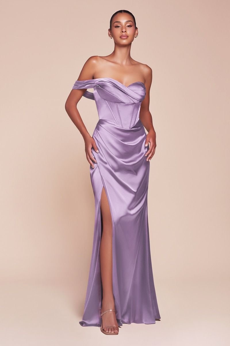 AUDRA GOWN ONE SHOULDER LUXE SATIN CORSET DRESS
