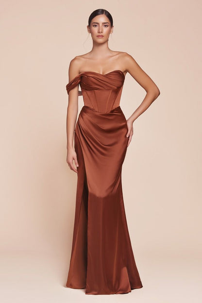 AUDRA GOWN ONE SHOULDER LUXE SATIN CORSET DRESS