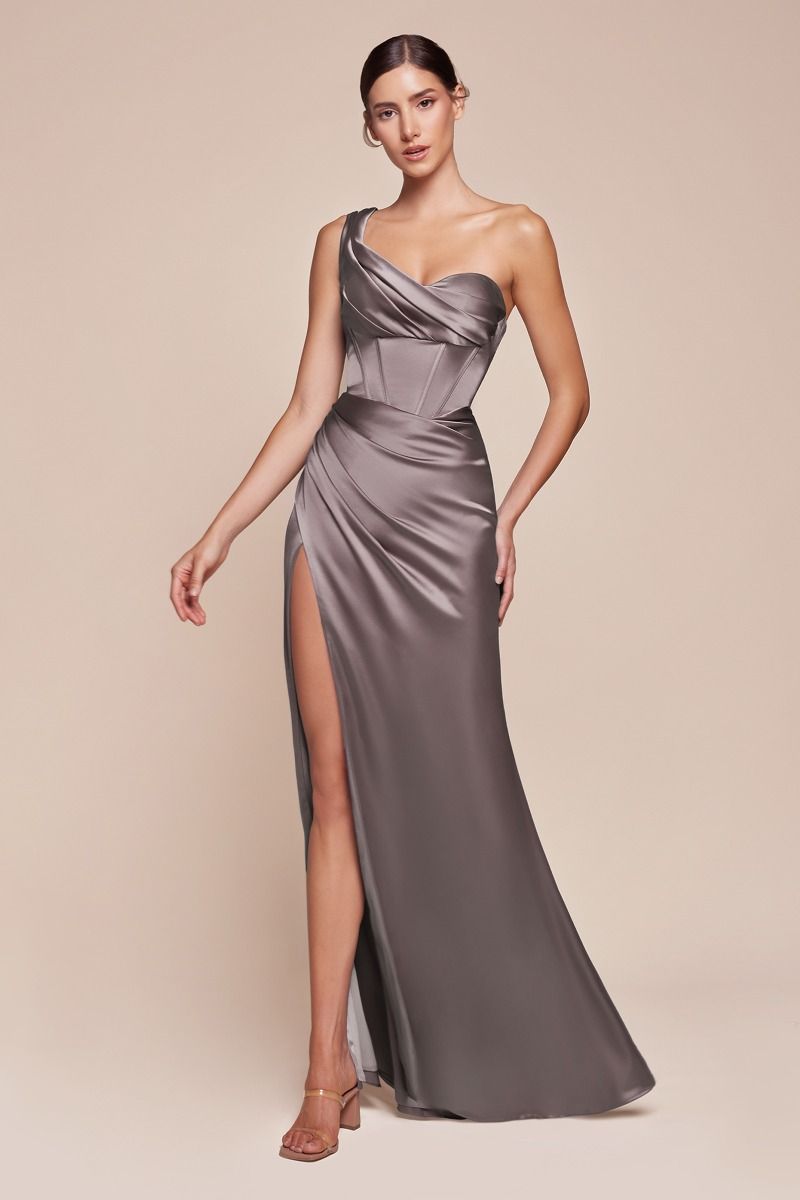 AUDRA GOWN ONE SHOULDER LUXE SATIN CORSET DRESS