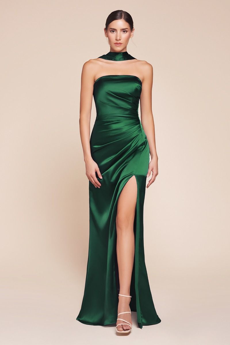 NICOLETTE GOWN STRAPLESS LUXE SATIN DRESS & SCARF