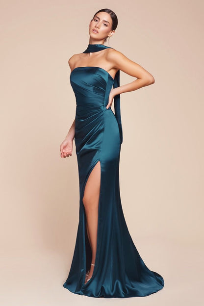 NICOLETTE GOWN STRAPLESS LUXE SATIN DRESS & SCARF