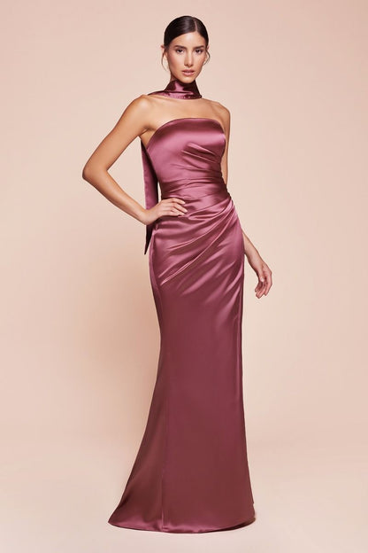 NICOLETTE GOWN STRAPLESS LUXE SATIN DRESS & SCARF