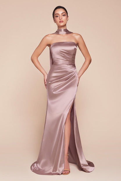 NICOLETTE GOWN STRAPLESS LUXE SATIN DRESS & SCARF