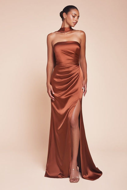 NICOLETTE GOWN STRAPLESS LUXE SATIN DRESS & SCARF