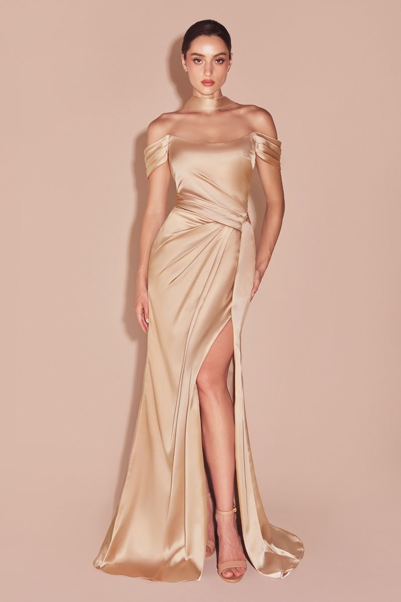 EMERSON GOWN OFF THE SHOULDER LUXE SATIN DRESS
