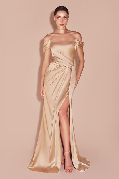 EMERSON GOWN OFF THE SHOULDER LUXE SATIN DRESS