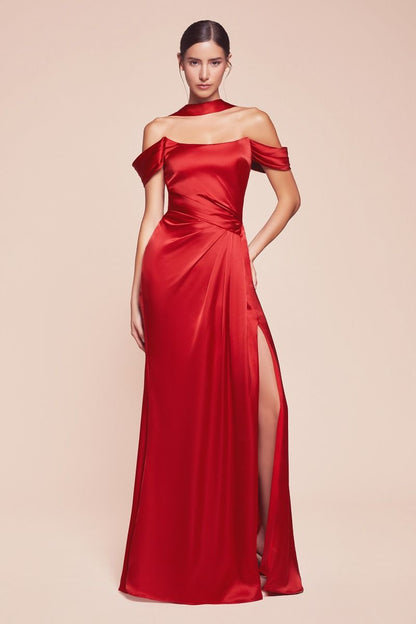 EMERSON GOWN OFF THE SHOULDER LUXE SATIN DRESS