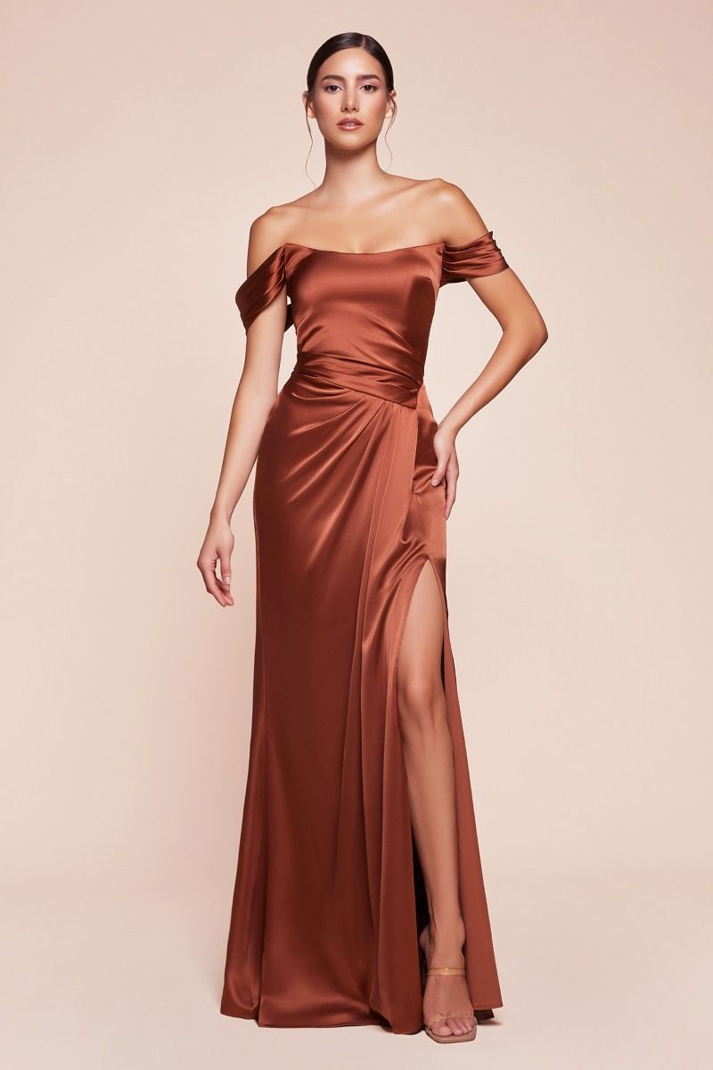 EMERSON GOWN OFF THE SHOULDER LUXE SATIN DRESS