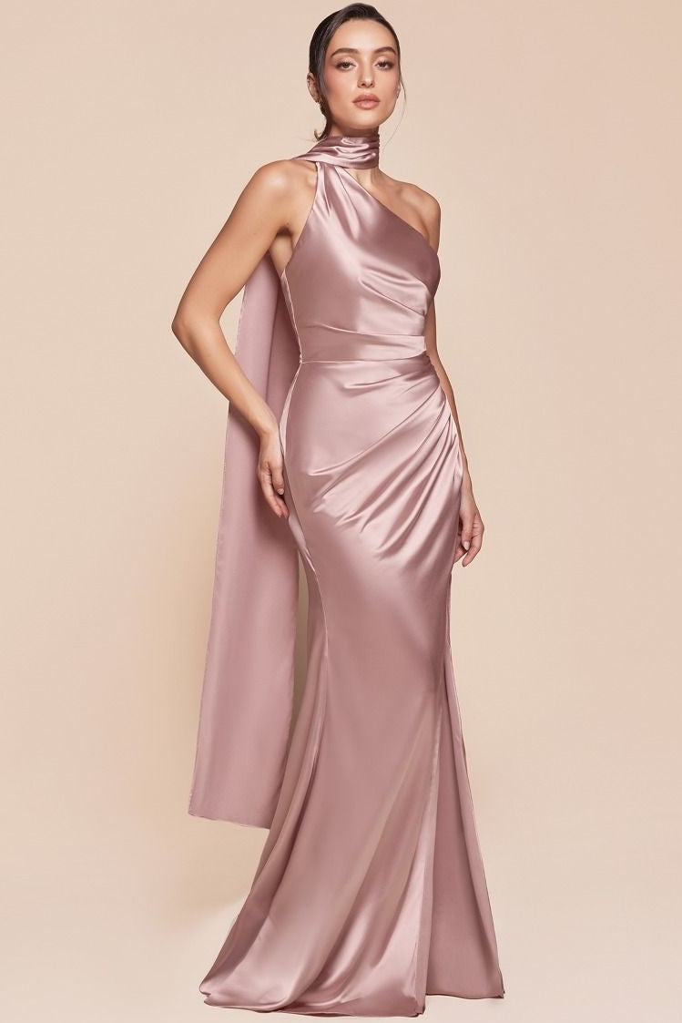 BRYCE GOWN ONE SHOULDER LUXE SATIN DRESS